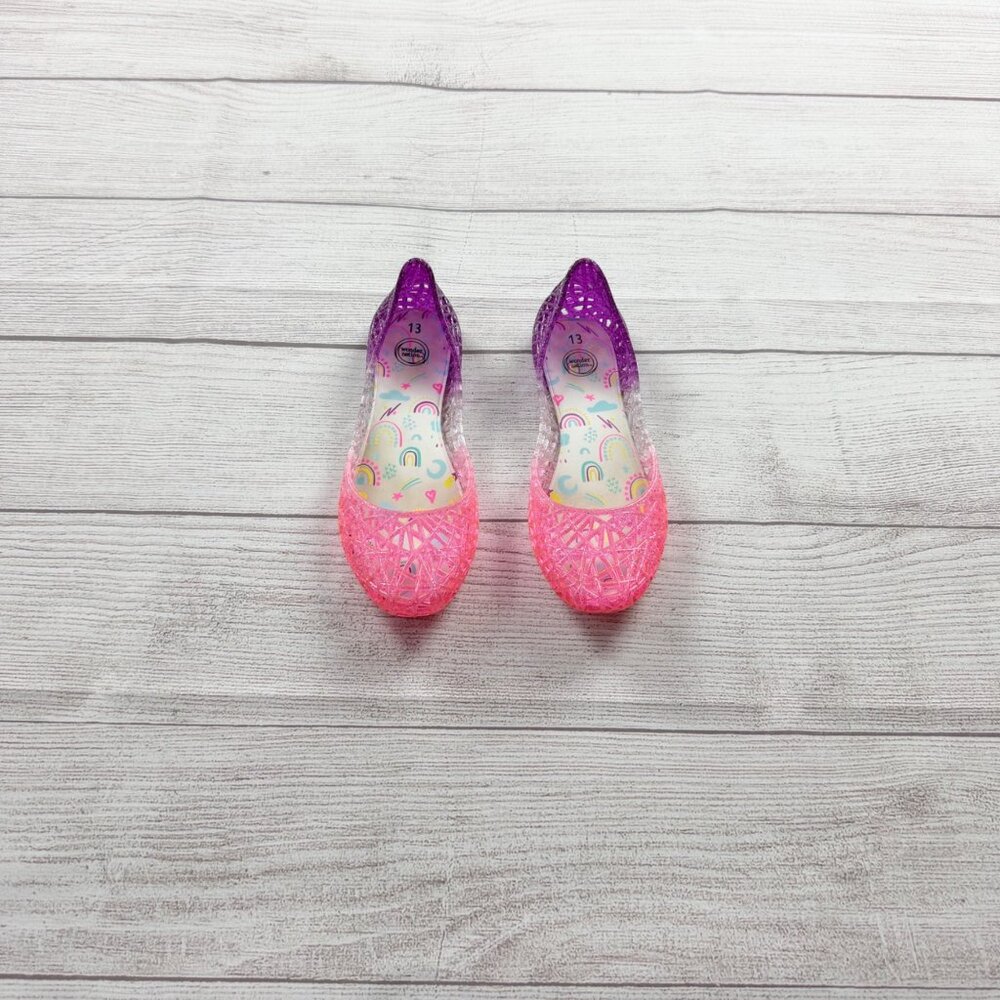 Wonder Nation Girls Jelly Flats Glitter Ombre Slip On Shoes Rainbow Insole 13